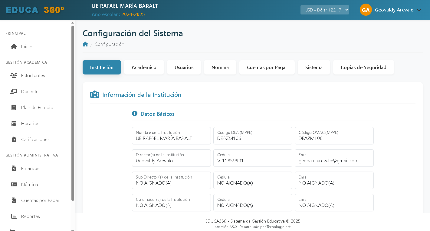 Pantalla de configuración